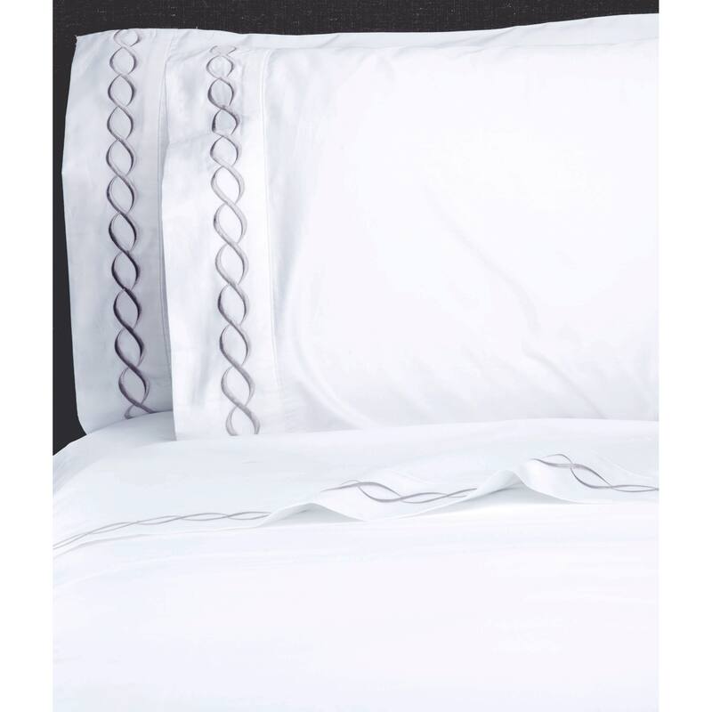 600 Thread Count Rope Embroidered Sham Cover or Pillowcase Set - Pillowcase - Grey