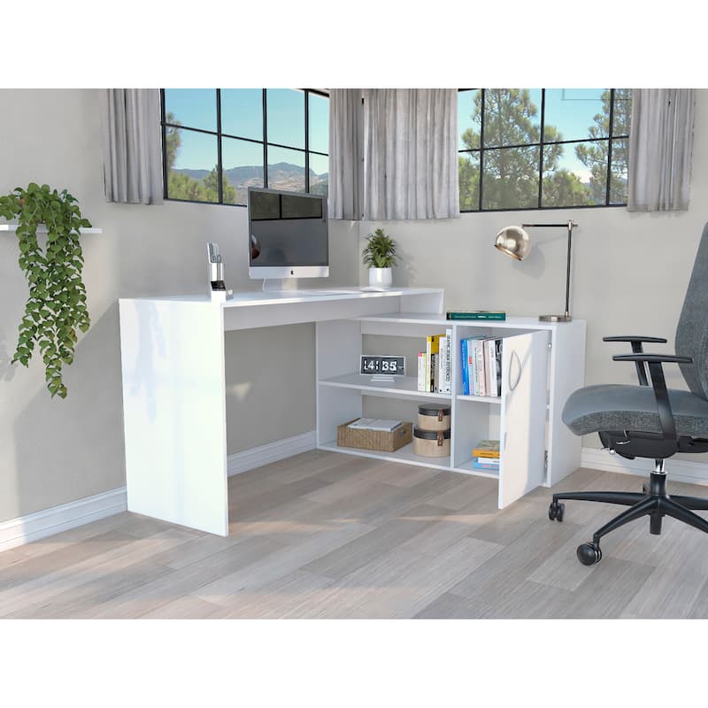 Modern L-Shaped Computer Desk with Open & Closed Storage