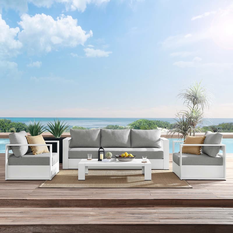 Tahoe Outdoor Aluminum 4-piece Conversation Set with Coffee Table - White Gray