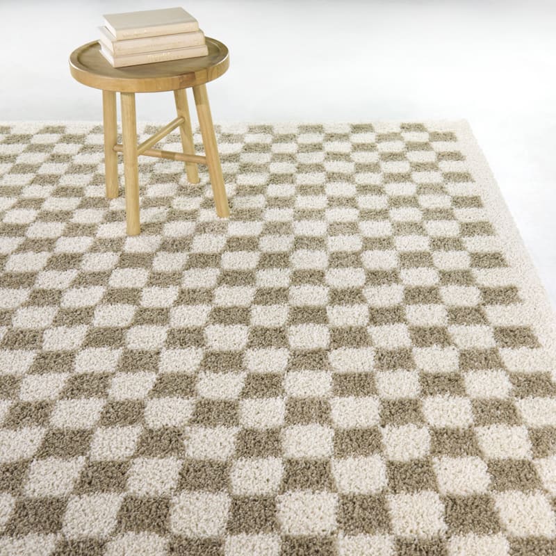 Covey Plush Checkered Thick Shag Area Rug
