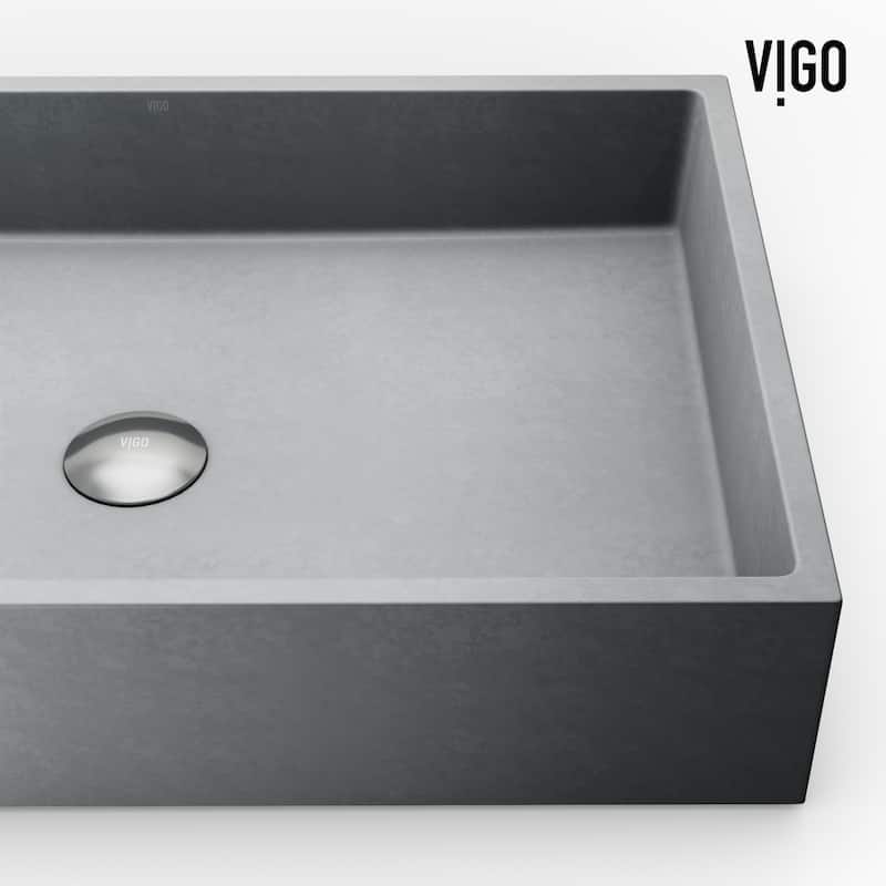 VIGO Orvieto 24"L x 15"W Concrete Vessel Sink and Sterling 11"H Faucet Set