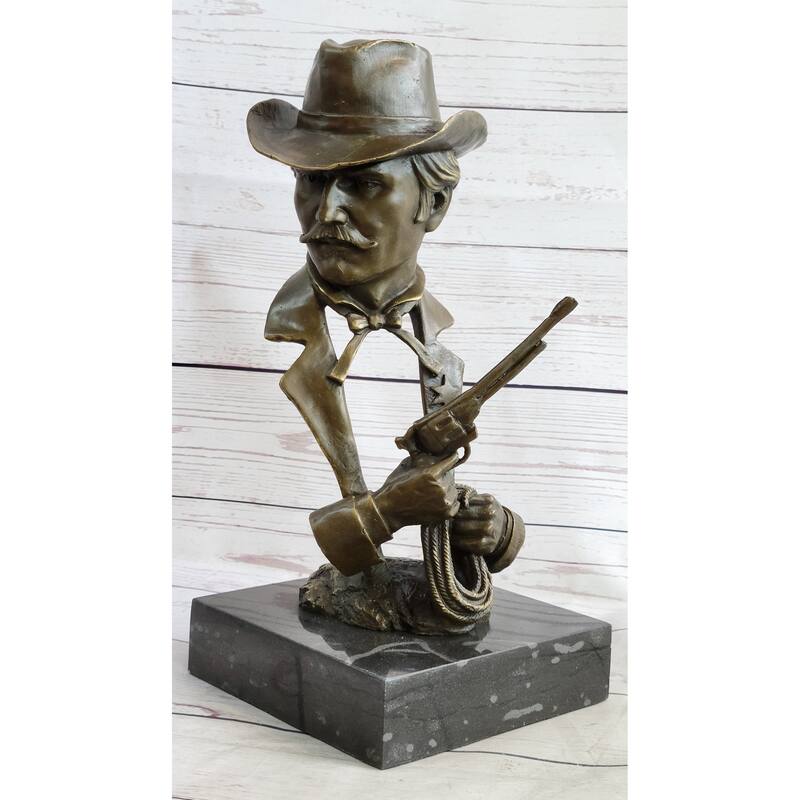 Wyatt Earp Wild West Ok Corral Bronze Bust Sculpture Statue Western Art Decor