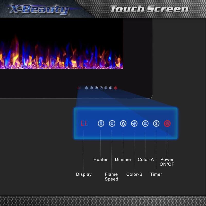 30-68" Featured Built-In Wall Fireplace with Timer / Touch Screen / Multi-Color Flame / Remote Control（750-1500W）