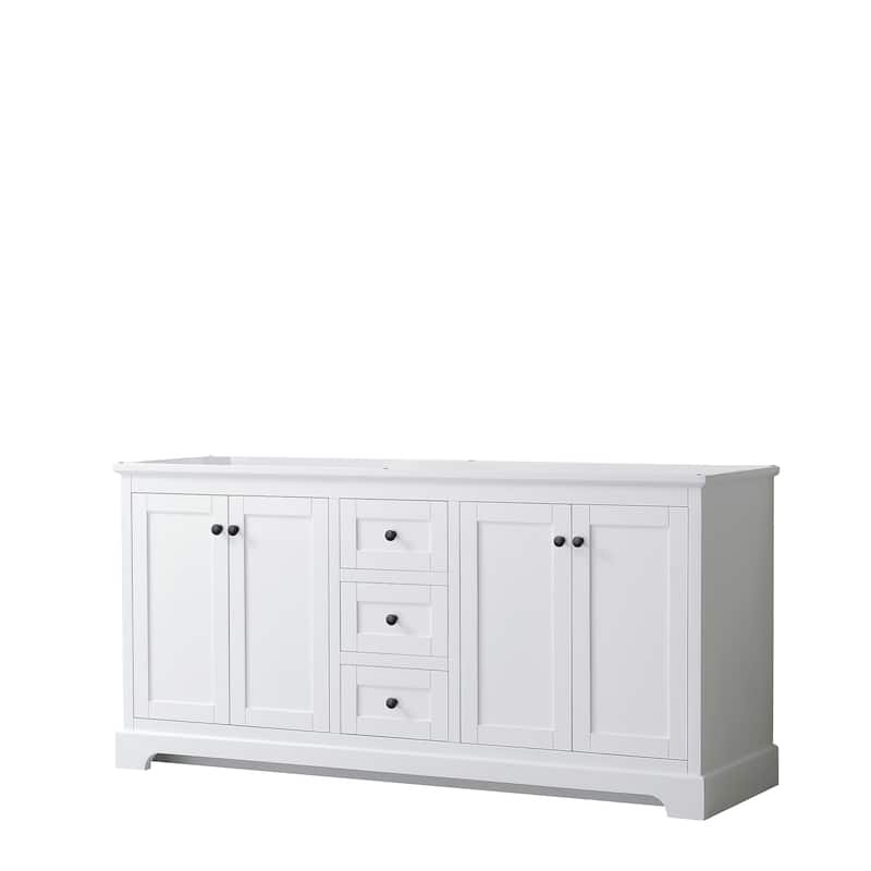 Avery 72-inch Double Vanity, No Top, No Sinks, No Mirror - White, Black Trim, No Top
