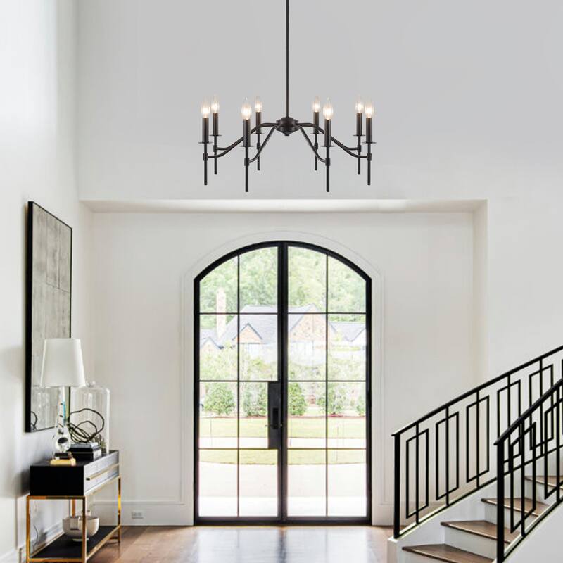 8-Light Hanging Candlestick Linear Foyer Chandelier Lighting Fixture Island Chandelier for Dining Room