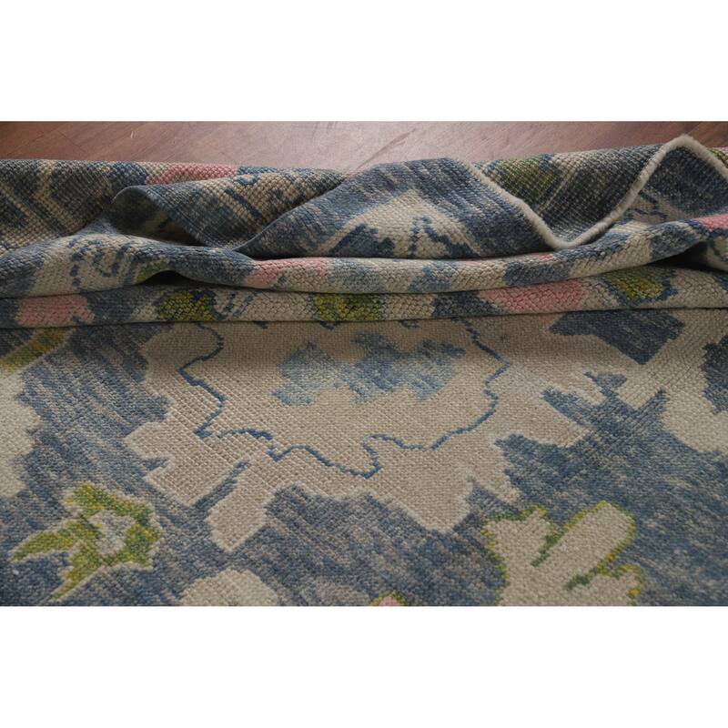 Hand Knotted Oriental 100% Wool Carpet Transitional All-Over Navy Blue & Blues Oushak Area Rug - 11' 7'' X 9' 3''
