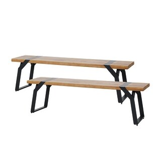 Varva Acacia Wood and Iron Outdoor Dining Bench by Christopher Knight Home