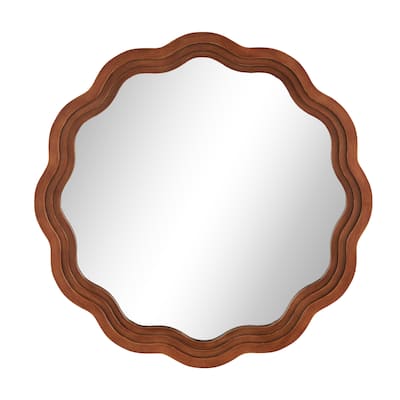 Wood Handmade Wavy Wall Mirror with Dimensional Carved Frame - Brown - Roche River Decor