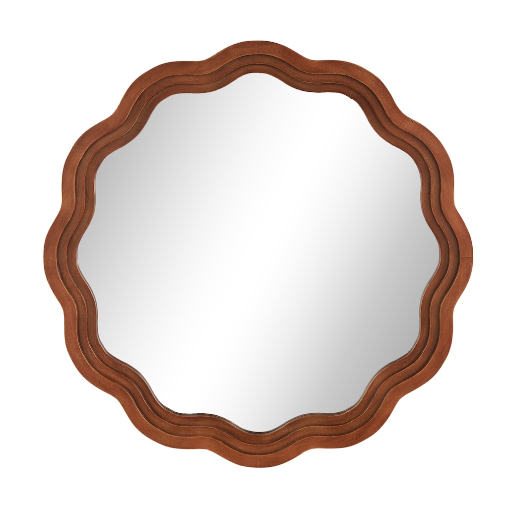 Wood Handmade Wavy Wall Mirror with Dimensional Carved Frame - Brown - Roche River Decor