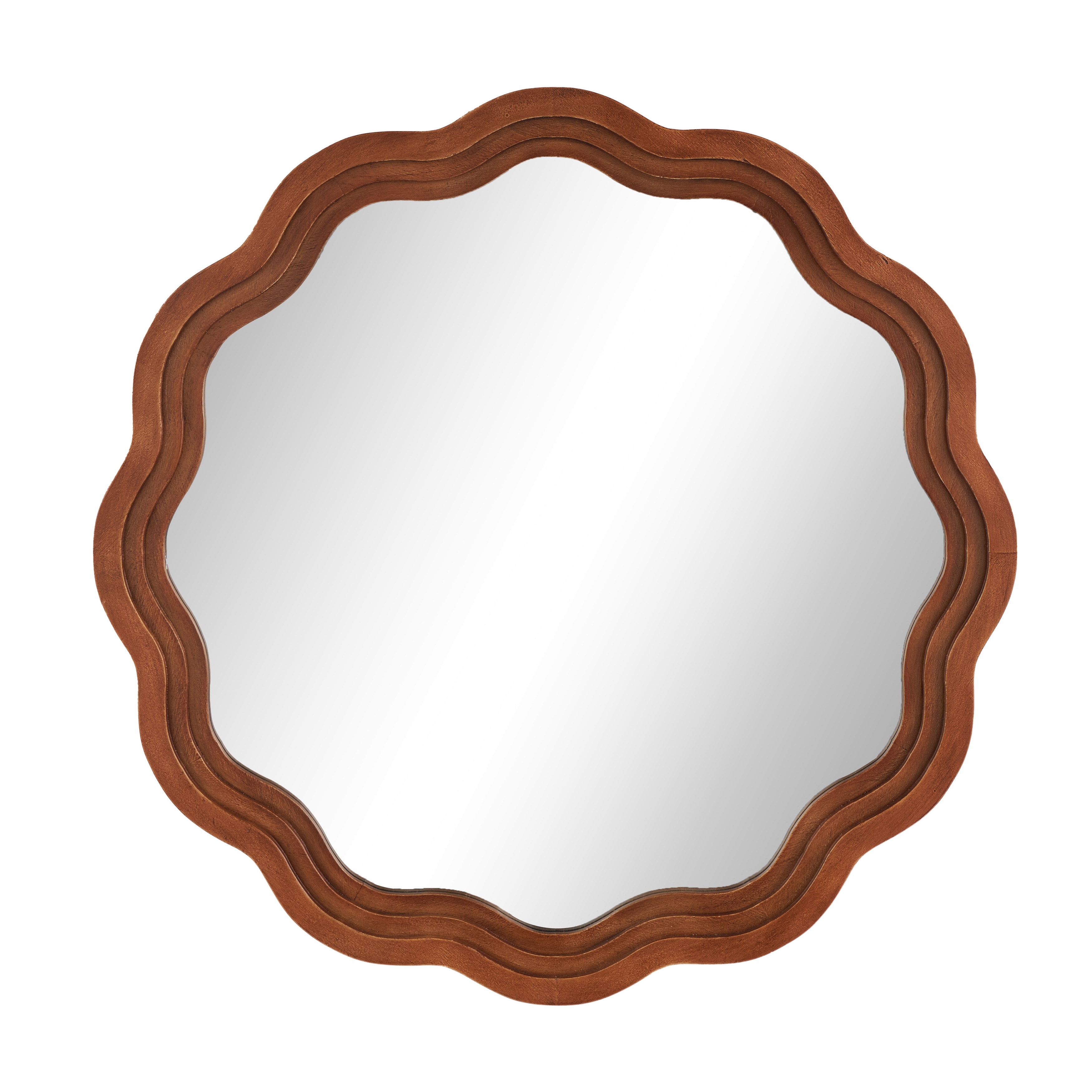 Wood Handmade Wavy Wall Mirror with Dimensional Carved Frame - Brown - Roche River Decor