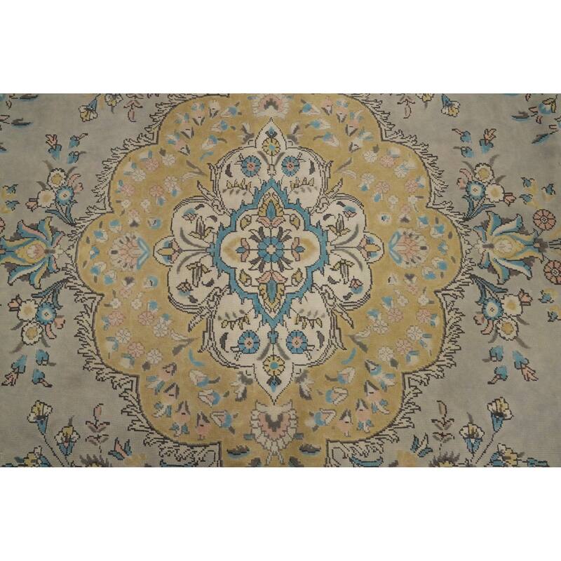 Hand Knotted Oriental 100% Wool Carpet Traditional Floral Greys & Charcoal Tabriz Area Rug - 12' 1'' X 9' 5''