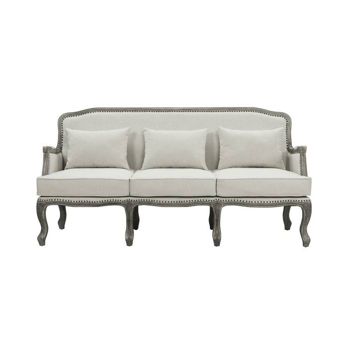 HomeRoots 76" Cream Linen Sofa With Brown Legs - 76
