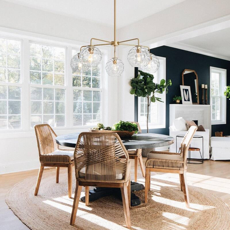 5-Light Modern Linear Clear Glass Sphere Chandelier for Dining Room - 33.5 in