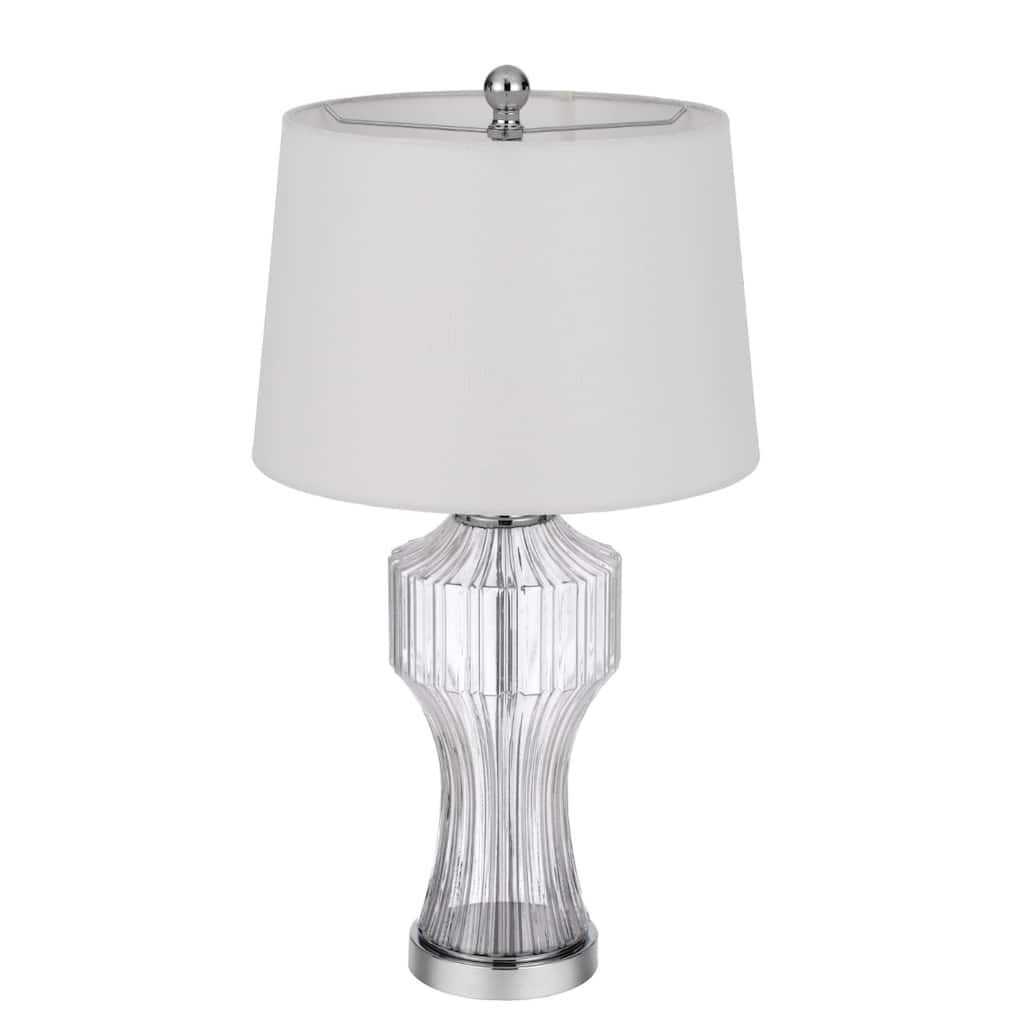 26"Tall Table Lamp with Clear Glass Cylinder Base and Fabric White Empire Shade Rotary Socket Switch - 26" H x 14" W x 14" D