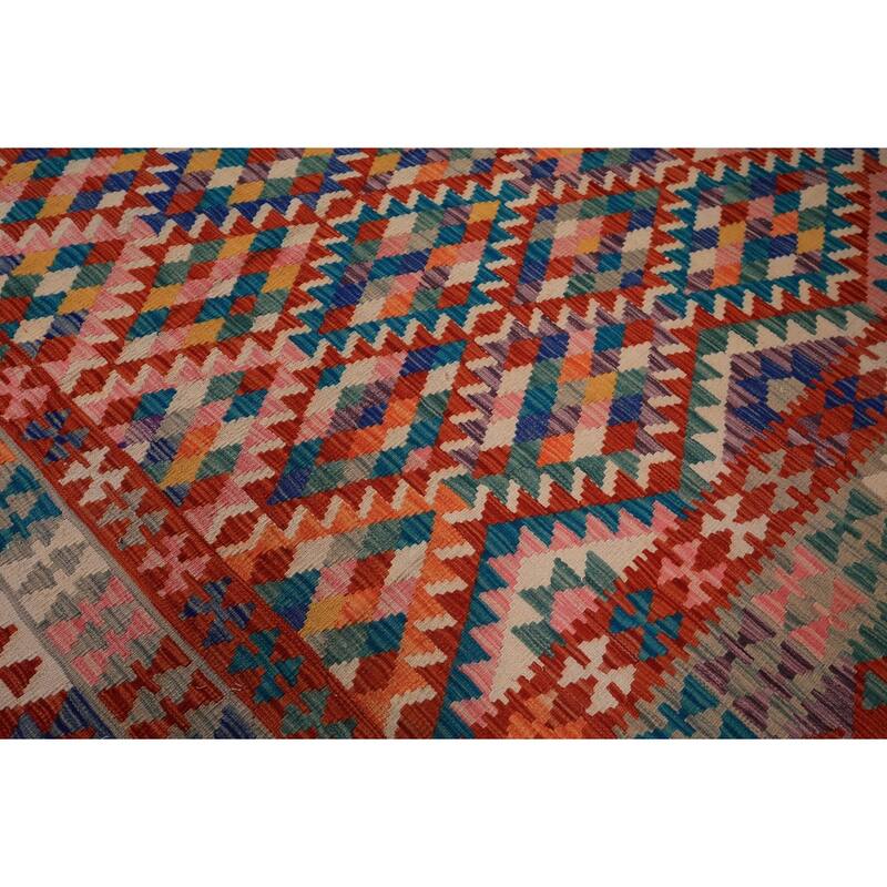 South Western Style Kilim Area Rug Hand-Woven Multi-Color Wool Carpet - 8'1" x 9'10"