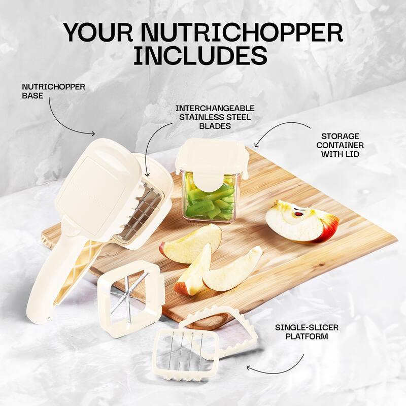 NutriChopper 7-Piece Handheld Vegetable and Fruit Chopper with 4 Blades and Container