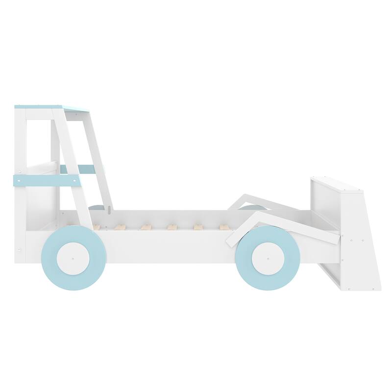 Low Platform Bed for Kids Car-shaped Bed Frame with Front Storage Shelves, Headboards and Wheels, No Box Spring Needed