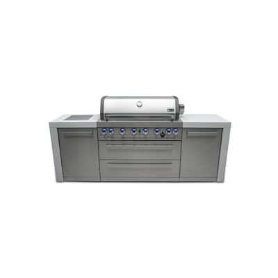 Mont Alpi MAi805-D 44-inch 6-Burner 115000 BTU Deluxe Stainless Steel Modular Outdoor Kitchen Island Gas Grill with Side Burner