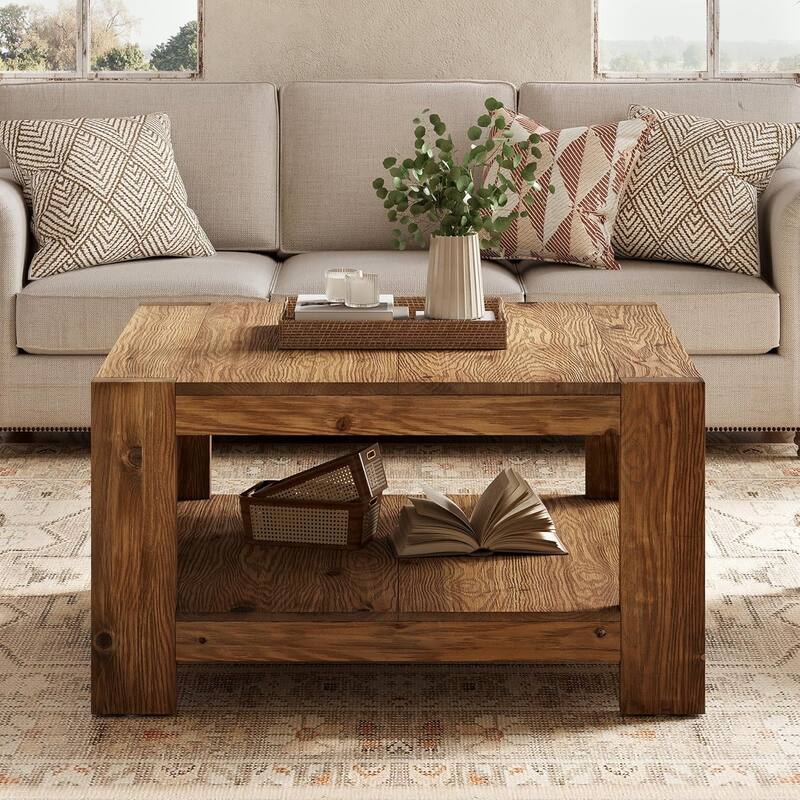 31.5" Solid Wood Square Coffee Table for Living Room