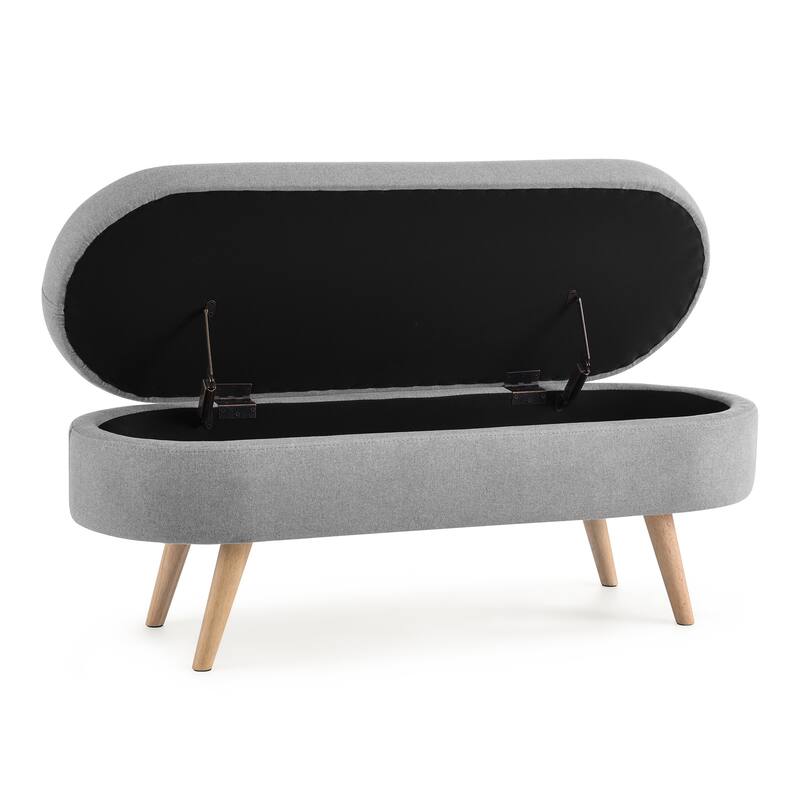 Modern Oval Storage Ottoman, Storage Bench w/Rubber Wood Legs