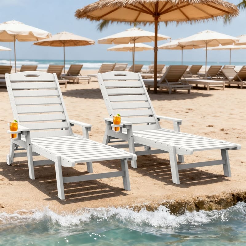 Domi Patio Lounge Chair Outdoor, HDPE Outdoor Chaise Lounge with Reclining Backrest, Pool Lounger Chair for Outside, Poolside