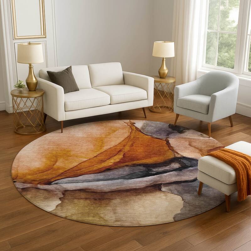 Premium Washable Super Soft Abstract Modern Mayfield Rug - Paprika - 8' x 8'