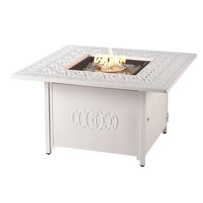 Square 42 in. x 42 in. Aluminum Propane Fire Pit Table with Glass Beads, Two Covers, Lid, 57,000 BTUs - N/A
