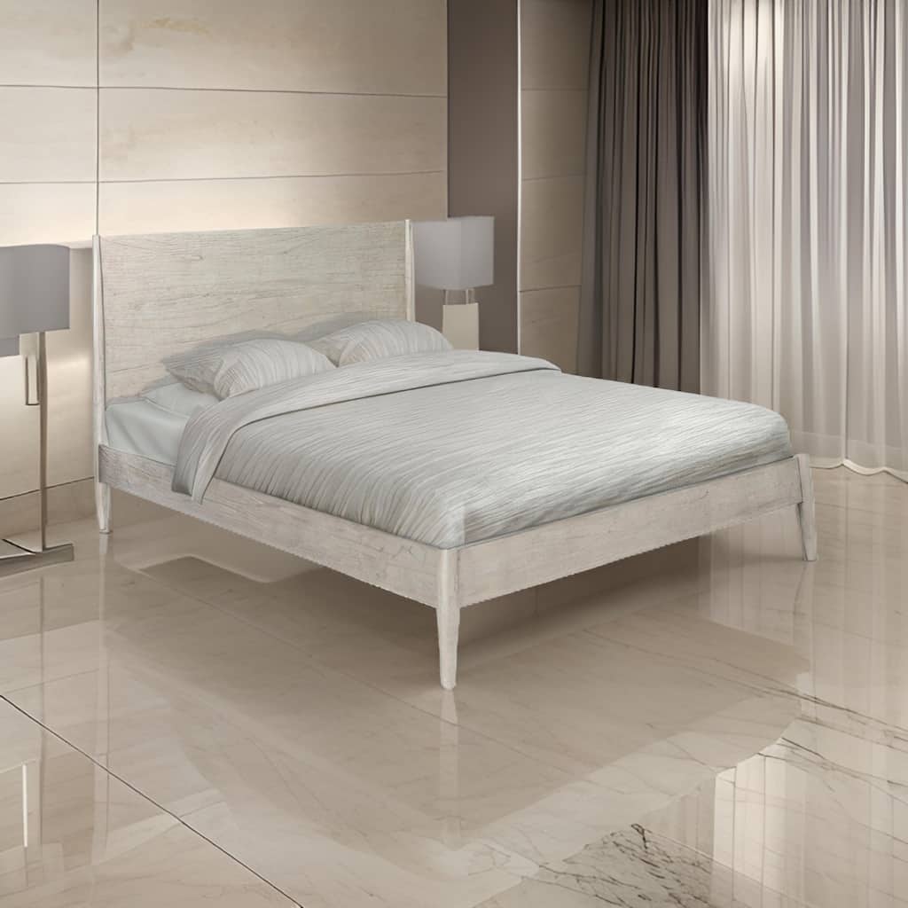 Amy King Size Platform Bed, Low Profile Frame, Panel Headboard, Gray