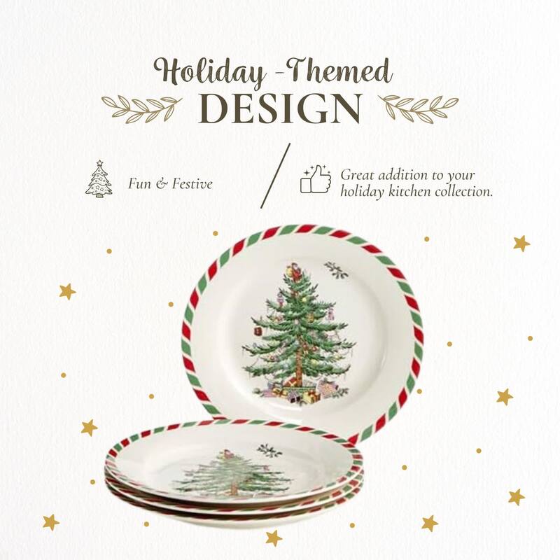 Spode Set of 4 Christmas Tree Candy Cane Dessert Plates - 8" D