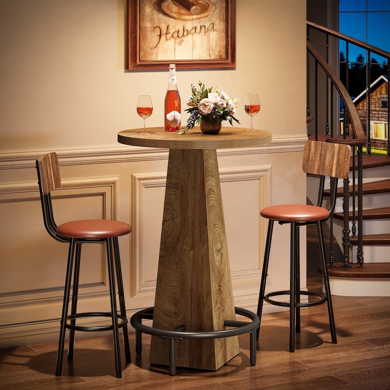 Home Bar Unit, High Round Bar Table with Footrest for Pub, Dining Room, Kitchen - 23.62" L x 23.62" W x 37.4" H