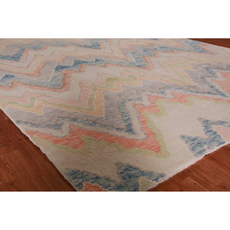 Hand Knotted Oriental 100% Wool Carpet Transitional All-Over Multi-Colored Oushak Area Rug - 10' 0'' X 8' 1''