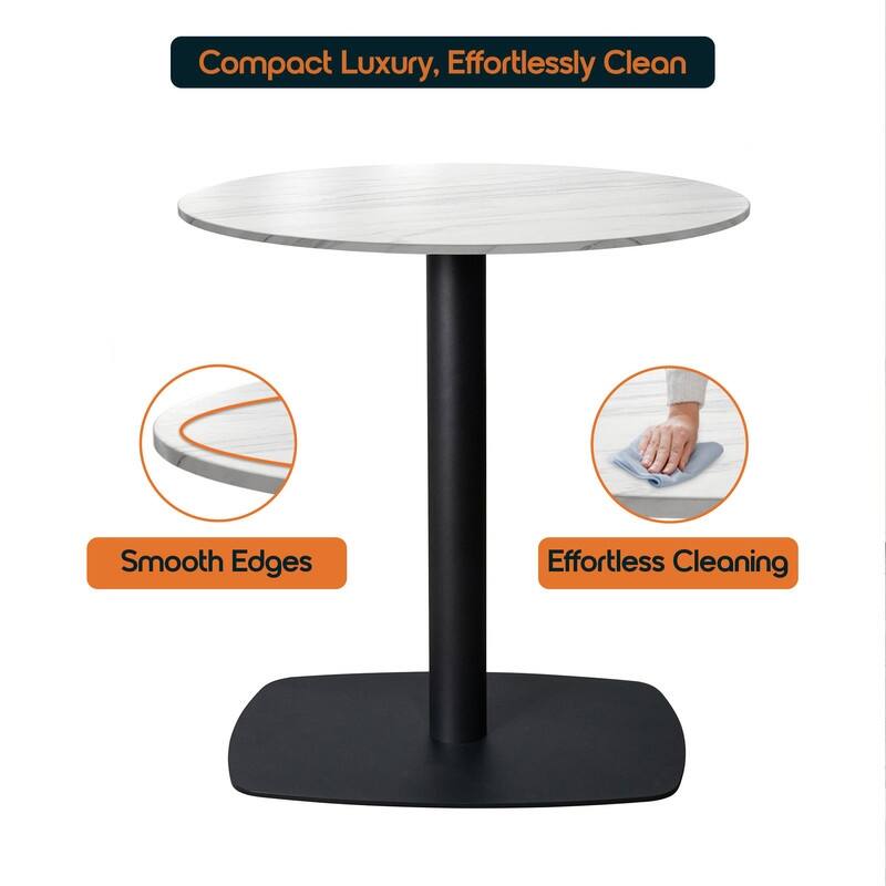 Vail Round Dining Table 36 in. Sintered Stone Tabletop in Black Stainless Steel Square Pedestal Base for Kitchen and Dining Room