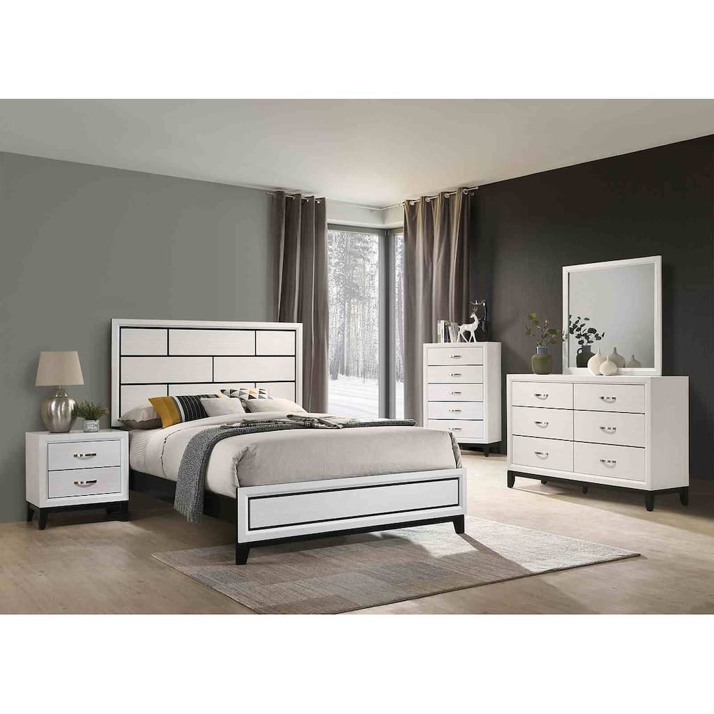 Modern White Finish Two-Tone Bedroom Furniture Set with Panel Bed