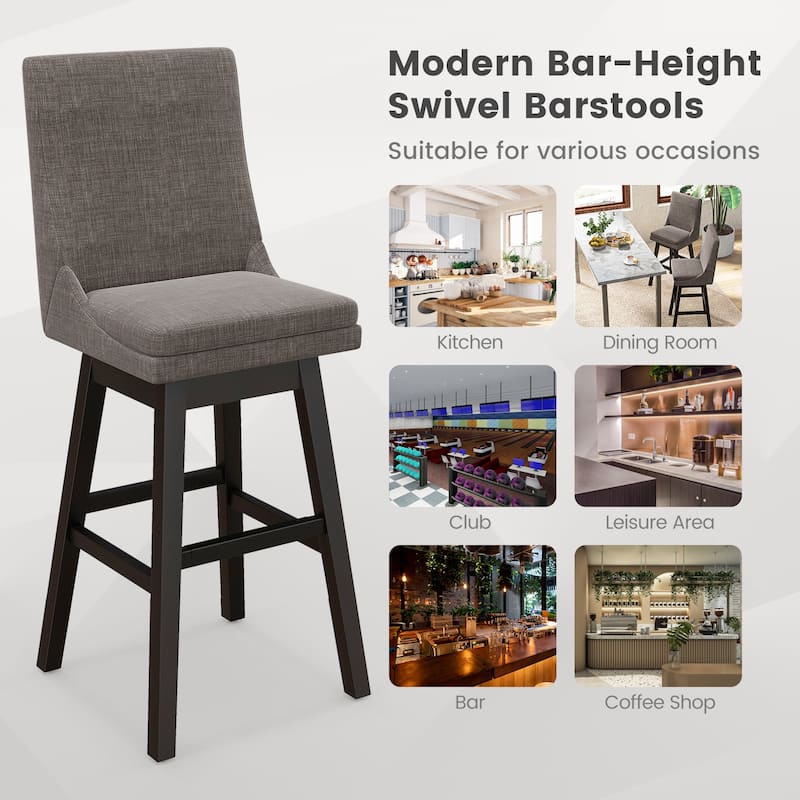 Gymax Set of 4 30.5'' Upholstered Linen Swivel Barstools Dining Chairs