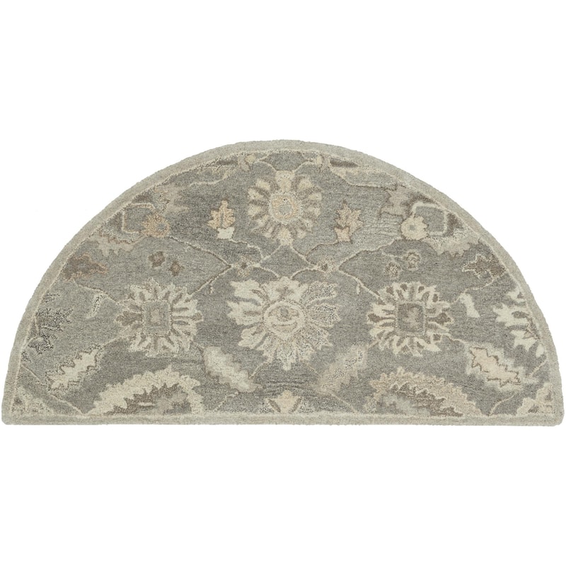 Livabliss Caesar Transitional Border Area Rug - Medium Grey - 2' x 4' Half-Circle - Hearth
