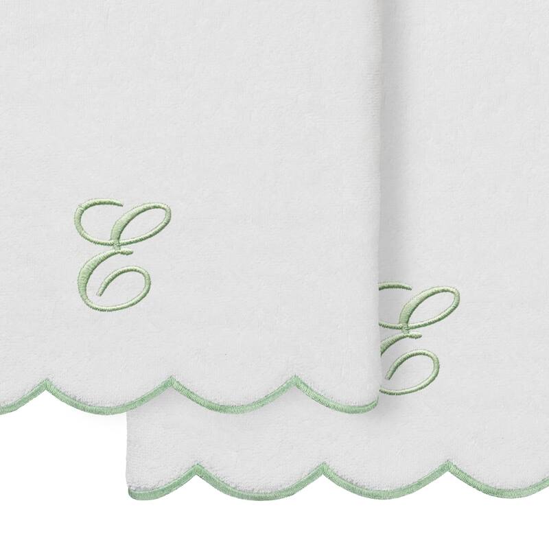 Authentic Hotel and Spa 100% Turkish Cotton Green ADORNIA Scallop Personalized 2 Piece Bath Towel Set - 2 Bath Towels