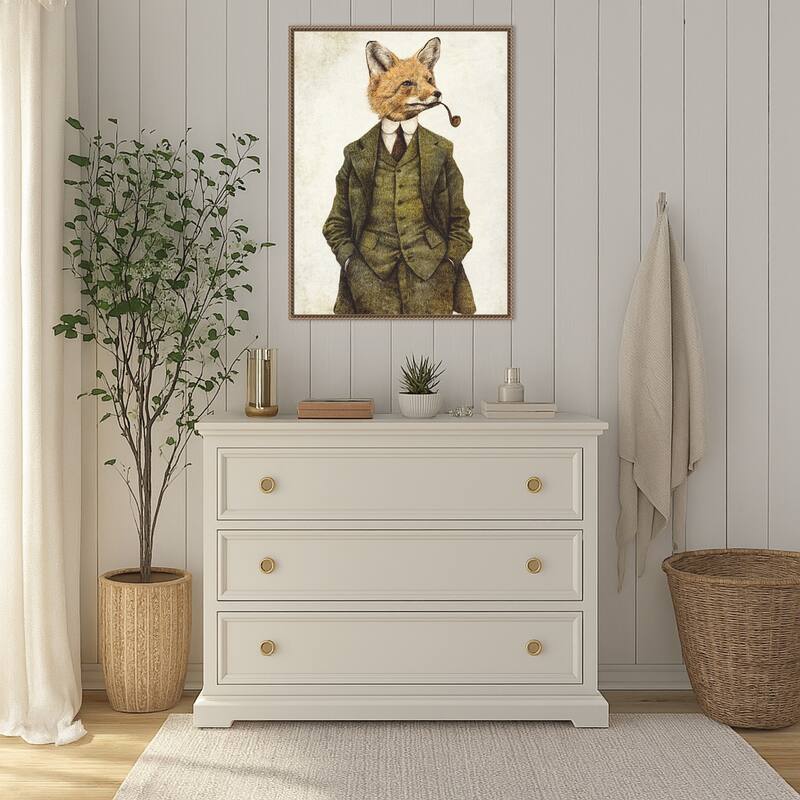 The Vintage Stylish Fox by Mike Koubou (23 x 30 in.), Framed Canvas Wall Art Print