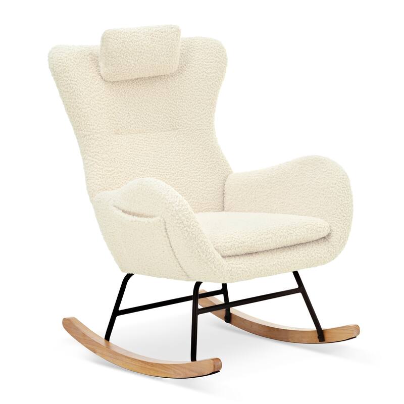 Rocking Chair Nursery, Teddy Upholstered Rocker Glider Chair with High Backrest for Nursery, Bedroom, Living Room, Offices