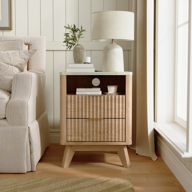 Modern Minimalist Side Table, Fluted Nighstand End Table for Bedroom