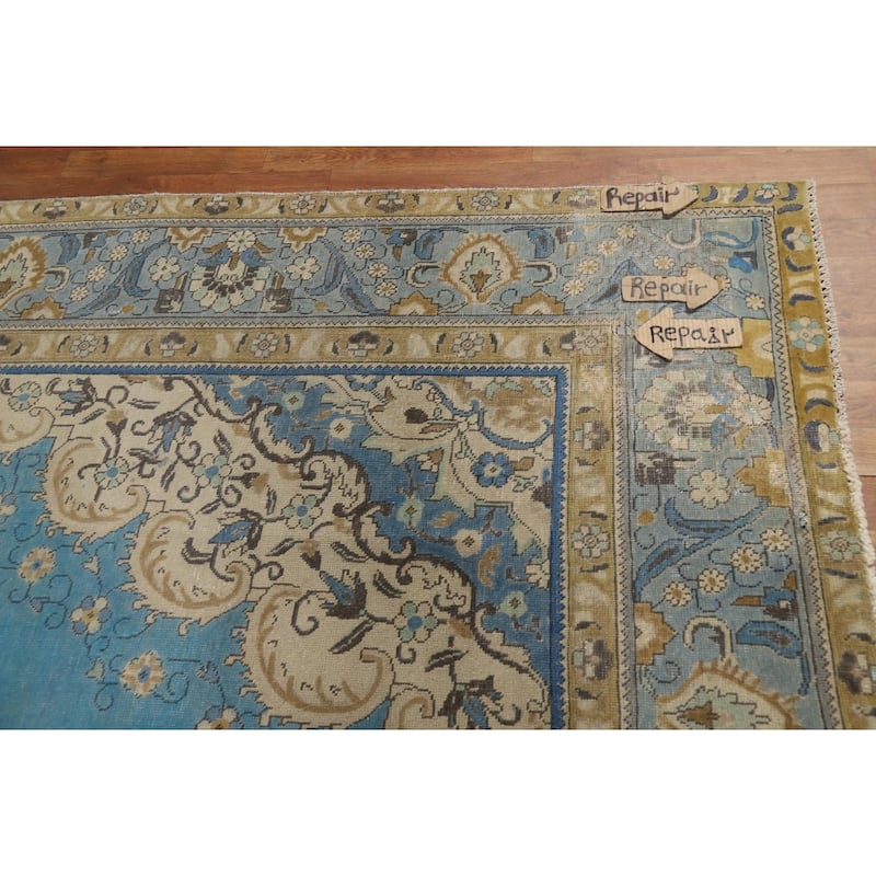 Blue Medallion Tabriz Persian Rug Hand-Knotted Oriental Wool Carpet - 9'6"x 12'8"