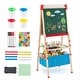 preview thumbnail 1 of 10, Costway 3-In-1 Height Adjustable Magnetic Whiteboard & Chalkboard with - See Details Natural + Red + Blue - See Details