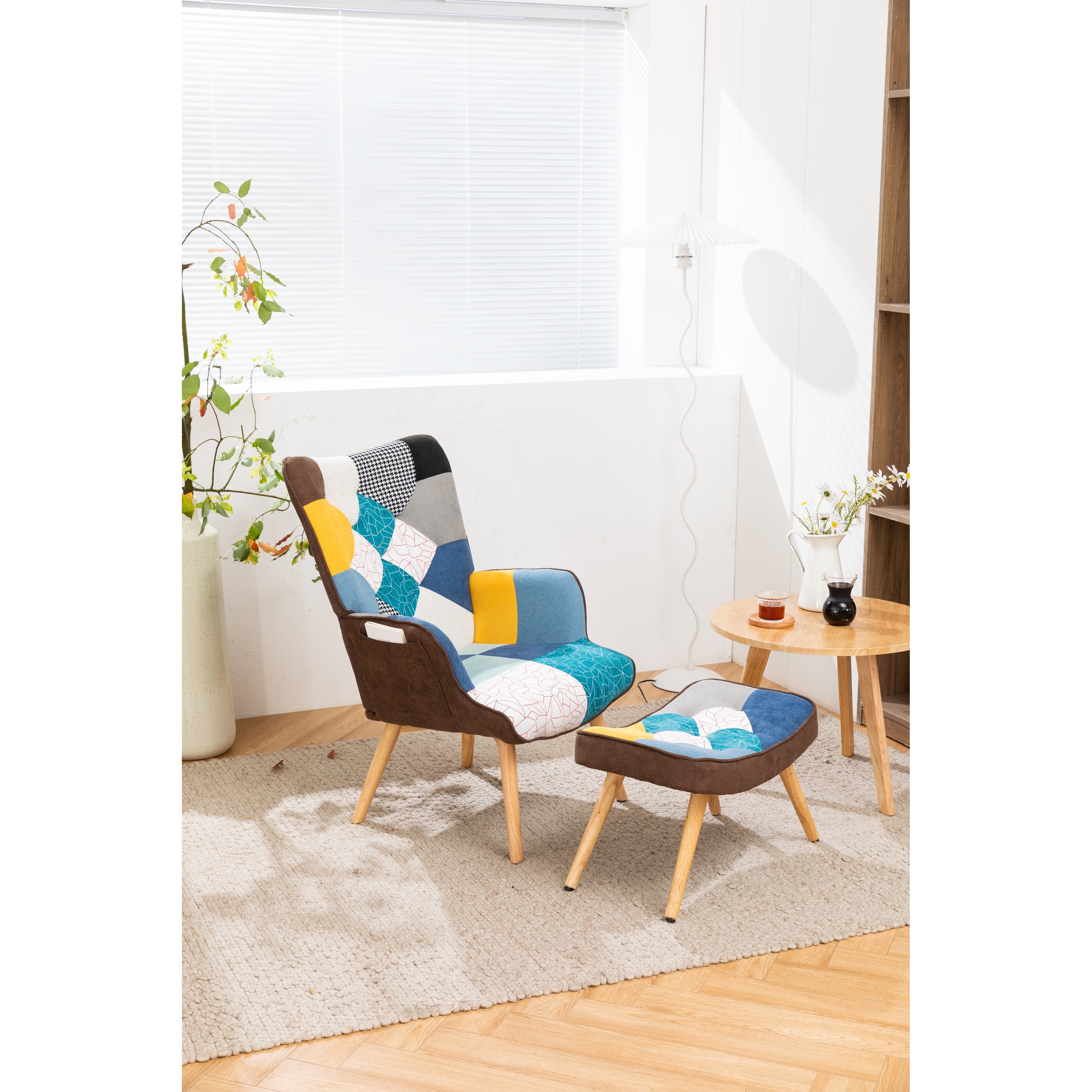 Patchwork Accent Chair Modern Solid Wood Arm Chairs Sofa Comfy