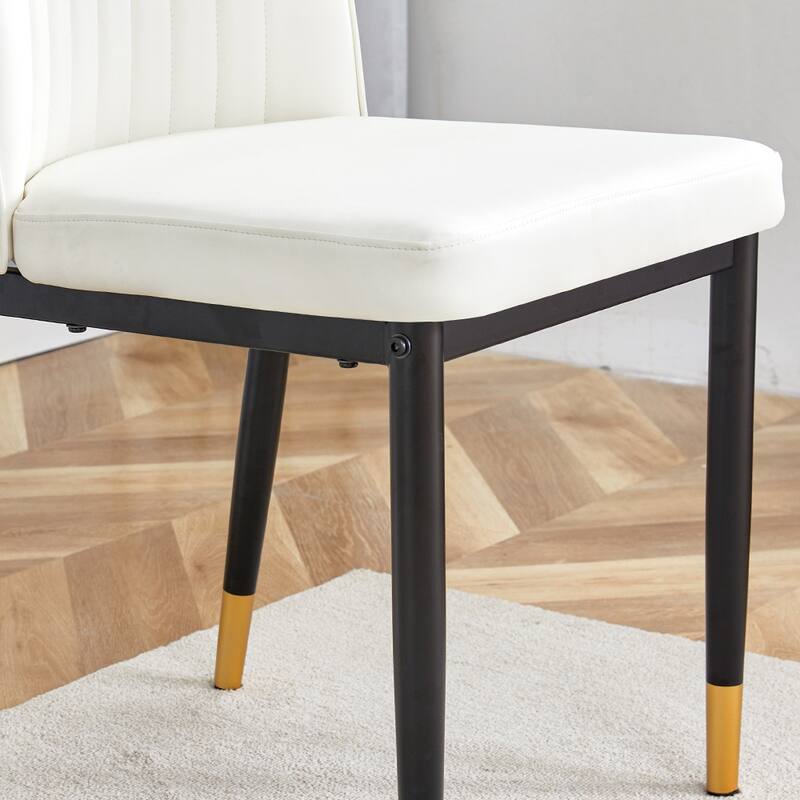 Set of 4 White Dining Chair Set w/ PU Material High Back Seat for Dining Room, Kitchen and Living Room