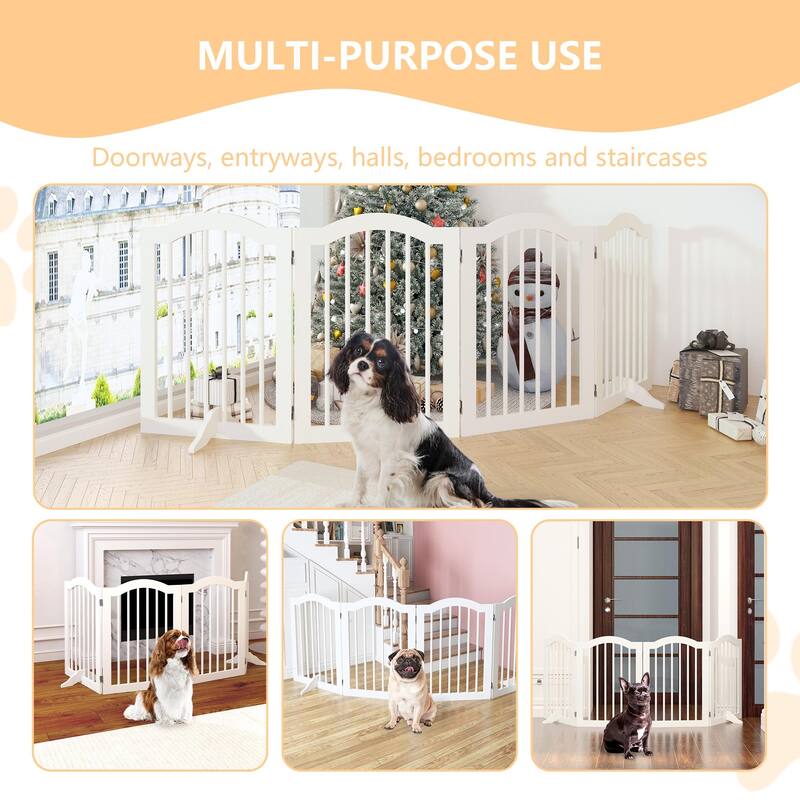27.6"Height White Wooden 4-Panel Pet Gate Freestanding Foldable Playpen for Dogs Cats - 80”L x 0.70”W x 27.56”H