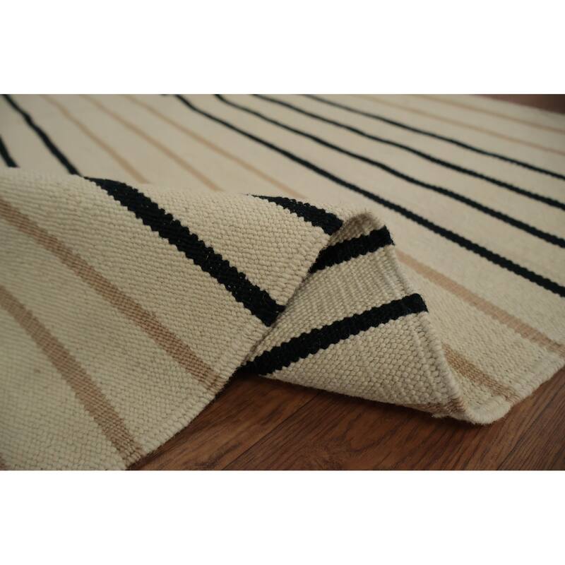 Hand Woven Oriental 100% Wool Carpet Southwestern Modern Beige & Ivories Kilim Area Rug - 5' 10'' X 4' 2''
