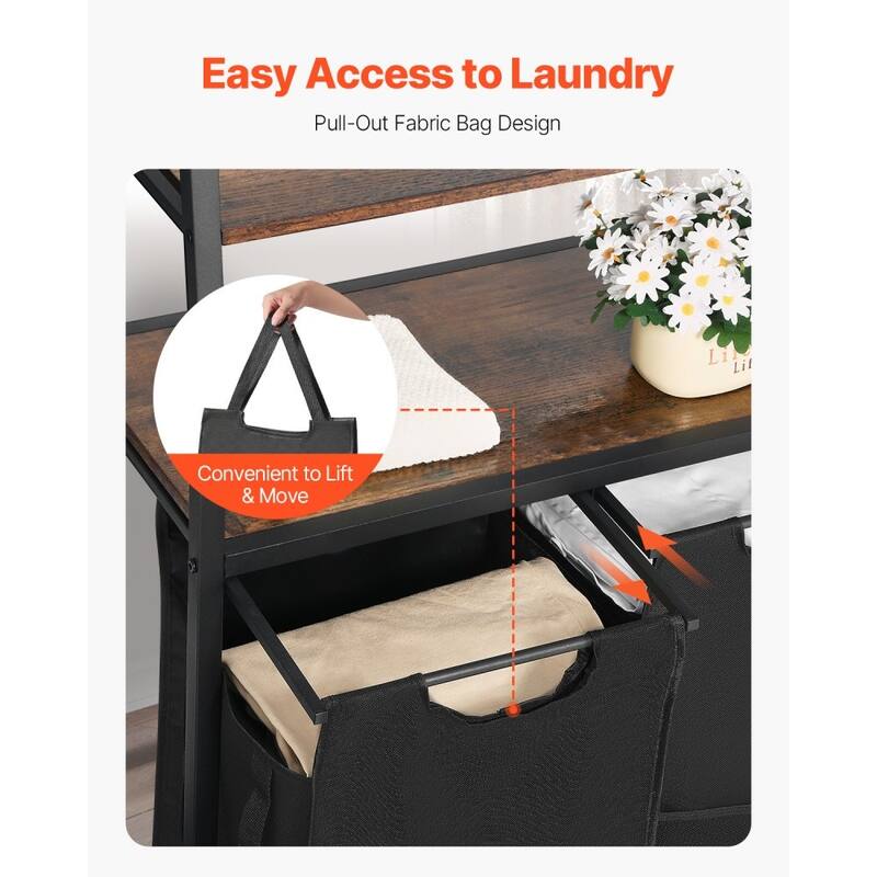 4-Compartment Tall Laundry Sorter with Waterproof Oxford Fabric Bags and Wooden Tabletop Steel Frame