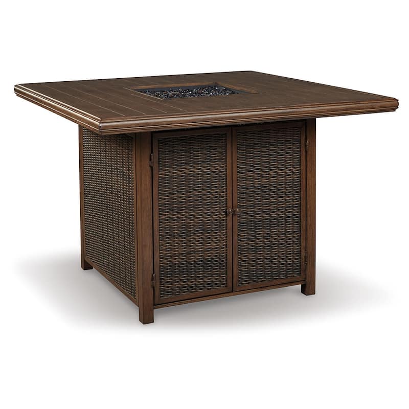 Signature Design by Ashley Paradise Trail Outdoor Medium Brown Square Bar Table with Fire Pit