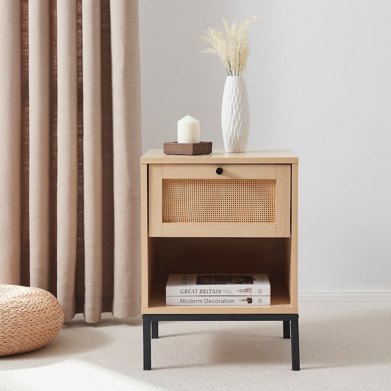 Nestl Wooden Rattan Night Stand - 2 PacK