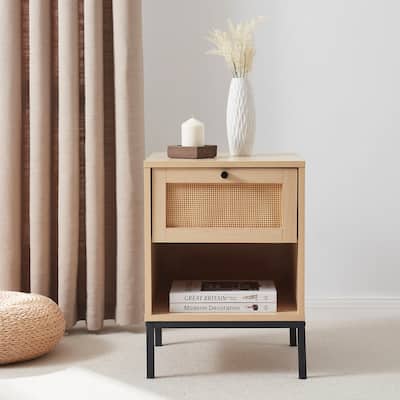 Nestl Wooden Rattan Night Stand - 2 PacK