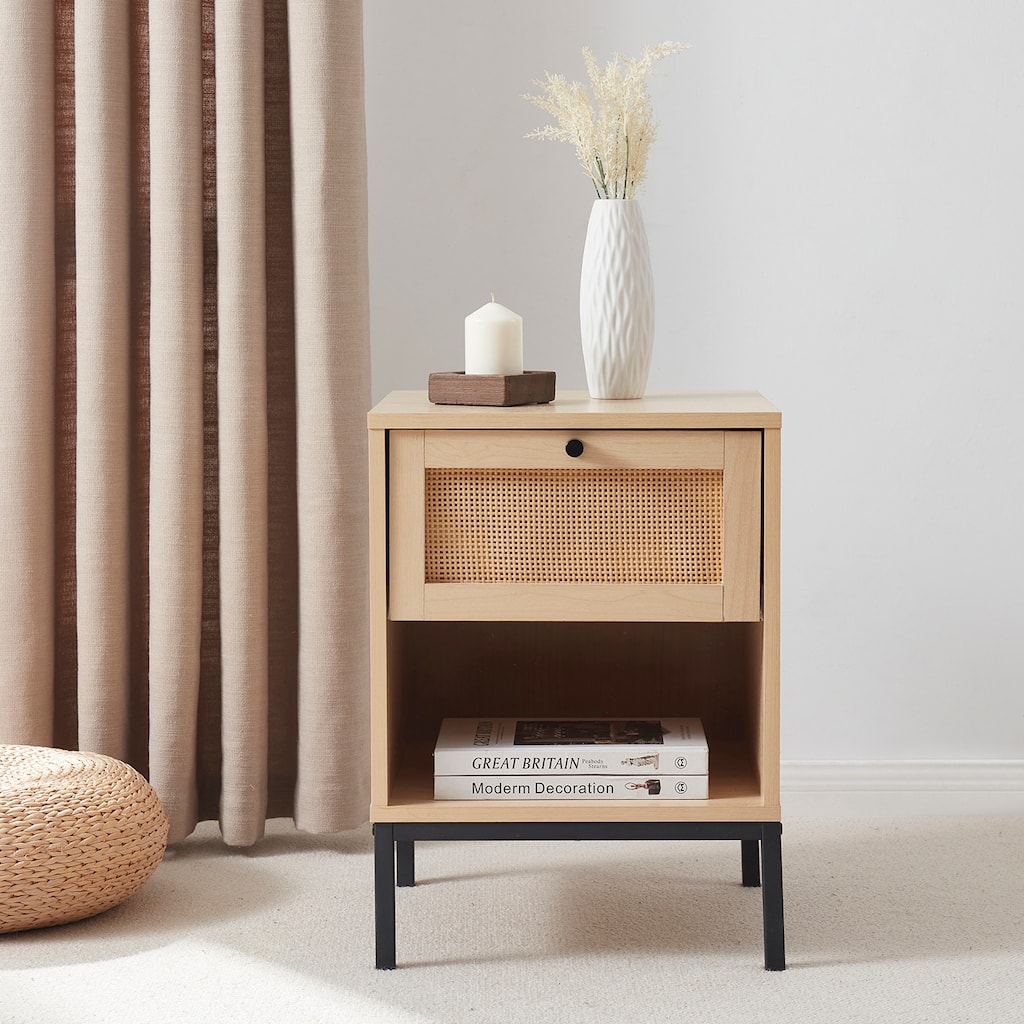 Empyrean Wooden Rattan Night Stand - 2 PacK